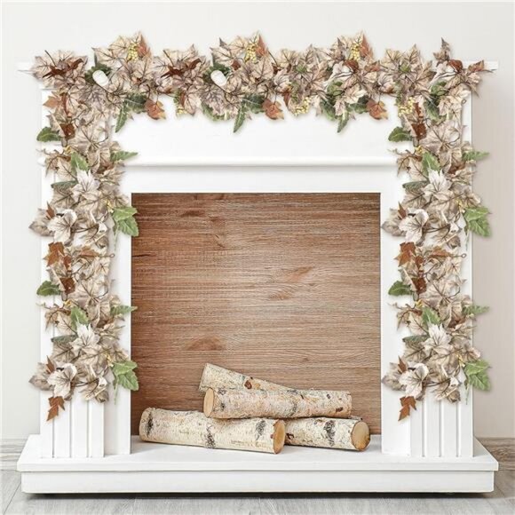 2Pcs Fall Garland Decor 6 ft Fall Leaves Thanksgiving Garland with White Pumpkin - Picture 1 of 7